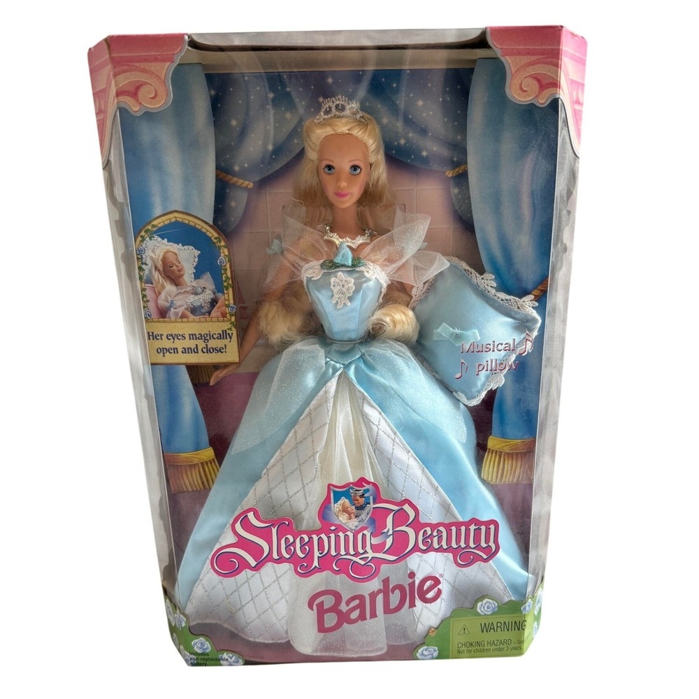 Vintage 1998 Sleeping Beauty Barbie Doll Musical Pillow 20489 Mattel NIB
